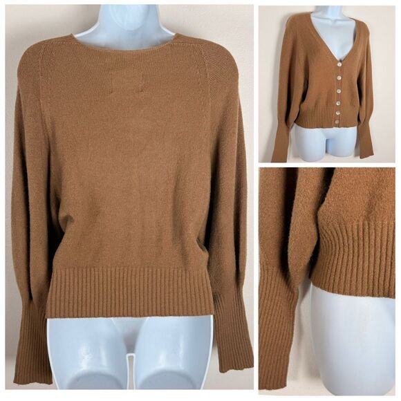 Apparis Italy Stacey Button Up Cardigan Wide Sleeve vegan cashmere Camel Brown - Picture 9 of 16